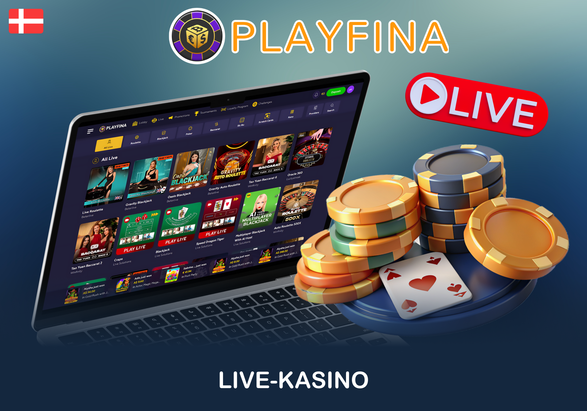 Live dealer spil hos Playfina Danmark